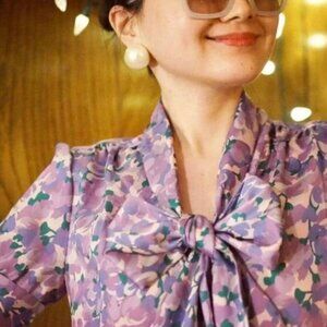 Collection tie-neck top in Ratti® lilac collage print XS